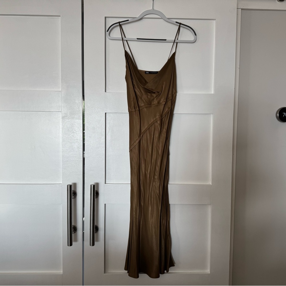 ZARA satin Camisole Dress Tan/ Gold